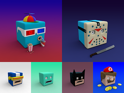 Distressed Cube: Batch 1 selection 01 3d batman c4d character design cinema4d comics cube cyclops dc design horror illustration jason marvel nintendo retro super mario x men