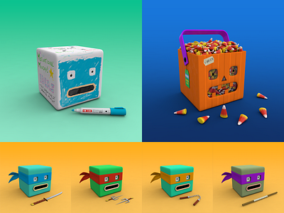 Distressed Cube: Batch 1 selection 02 3d c4d candy character design cinema4d cube design halloween illustration nfts ninja turtles pumpkin tmnt turtles