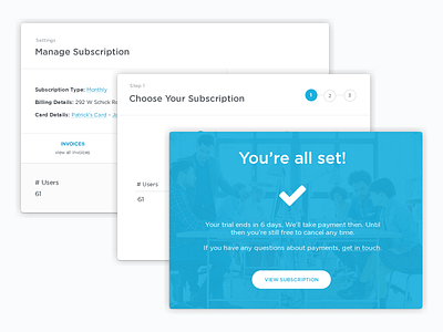 Haystack - Manage Subscription Workflow app blue form hr payments subscription ui ux workflow