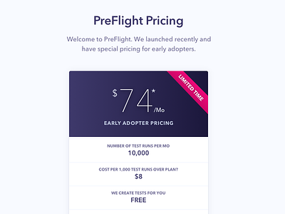 PreFlight Pricing Page banner bright features pink pricing pricing plan purple