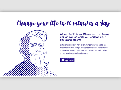 Aluna Health app character face hipster illustration landing page product page simple ui web