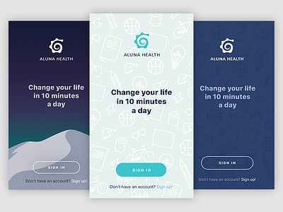 Launch screens for Aluna Health