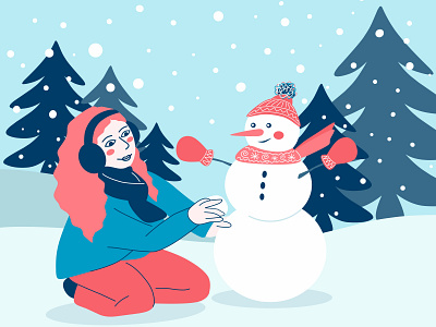 A woman building a snowman