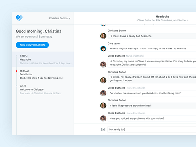 Patient chat interface chat conversation design health interface messaging patient timeline ui