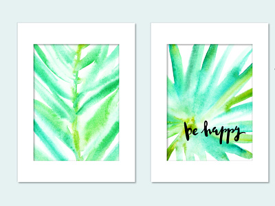 Happy summer set beach card fruit illustration leaves palm pineapple poster summer vacation watercolor