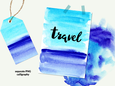 Summer watercolor set beach blue diving hawaii island logo ocean pattern river sea summer texture travel tropical watercolor