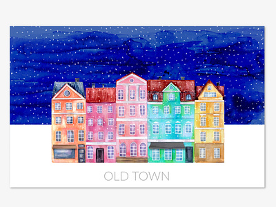 Old town watercolor houses