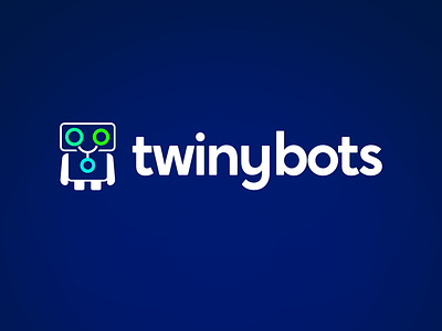 Twinybots - Social bot logo design blue brand branding design green identity logo robot share social bot
