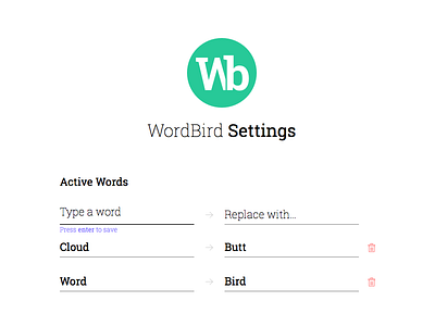 Wordbird Settings chrome extension input minimal settings words