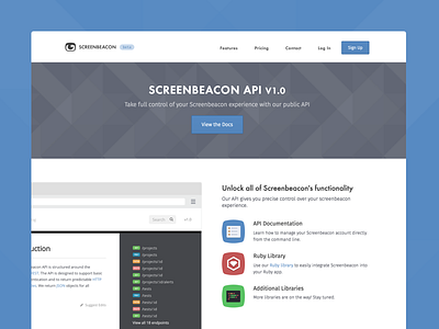 Screenbeacon API v1.0 api blue code geometric gray icons pattern screenbeacon squircle web