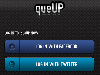 queUP Login View app buttons facebook ios login mobile twitter