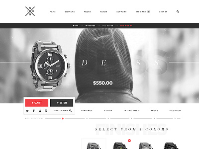 Nixon Redesign for Fun anchor nav detail ecomm ecommerce long page nixon one page open product redeign sticky nav watch watches white space