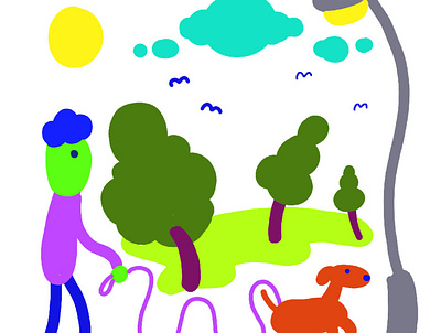 Man walking dog cartoon character design characters colorful colourful design flat illustration minimal naive simplistic
