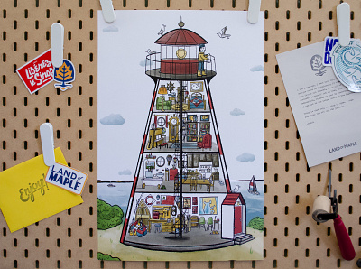 A New England Lighthouse Keeper Print digital illustration illustration lighthouse nautical new england ocean print procreate