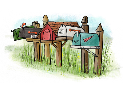 Mailboxes camp gouache illustration mailbox