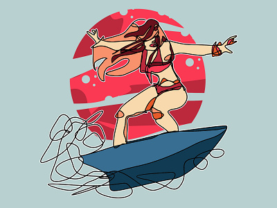 girl surfing illustration abstract eps, png