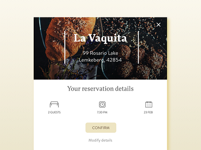 Daily UI #054 - Confirm Reservation confirmation daily ui dailyui details reservation restaurant ui design user interface design