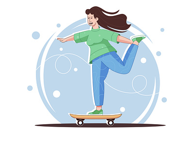 Happy young woman on a skateboard