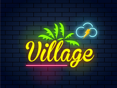 Village Neon Logo 3d animation branding graphic design light logo logo design minimal logo modern logo motion graphics neon neon logo ui village village neon logo