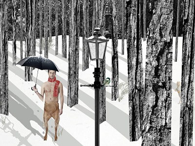 Lucy meets Mr Tumnus book illustration collage collageart illustration mr tumnus narnia photomontage
