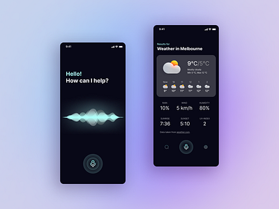 Voice Assistant design futurism glassmorphism gradient ios app mobile mobile app ui user interface voice assistant weather