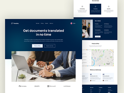 Translation bureau landing page business commerce design landing page ui user experience user interface