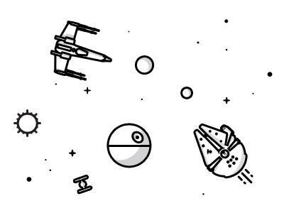 Star Wars Nick Slater Style death star line drawing millenium falcon nick slater star wars tie fighter x-wing