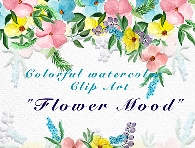 Colorful Watercolor Clip Art "Flower Mood" bundles clipart design flowers grafic illustration mood watercolor