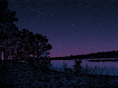 Bluff Lake at Night pre-print mockup cosmos gid lake landscape night print printmaking screen space starkville stars stellar
