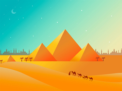 Flat design pyramid illustrations camel dates desert environment horizon illustration monument orange pyramid wonders