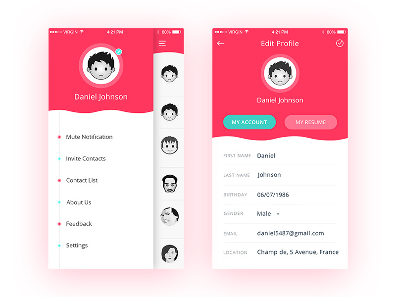 Menu & Edit Profile Screen | Chat App by TushiT for IndiaNIC Infotech ...