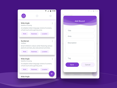 "Location Bound Listing" android app bound listing location mobile popup purple ui ux