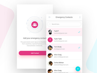 "Emergency Contact Listing" android app blank contact emergency icon ios listing mobile ui ux view