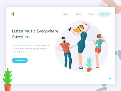 Listen Music Everywhere Anywhere anywhere gradient illustration landing landscape music page tushit ui ux web