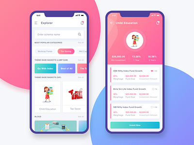 Funds Investment UI blue funds investment iphonex mobile money pink ui ux