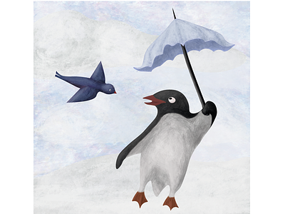 Even penguins can fly! bird clouds cute art digital fly illustration penguin umbrella