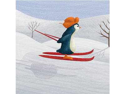 Snowfun, part 2 animals cute art digital illustration penguin ski snowboard winter wintersport