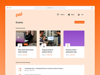 Gretel - Company Events events events app gretel ui web app