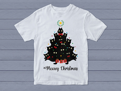 Christmas Day T-Shirt Design "Meowy Christmas". apparel branding cat cat lover cats christmas day clothing design graphic design happy illustration logo logo vector meowy shirts t shirt t shirts tee vector