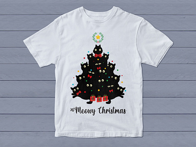 Christmas Day T-Shirt Design "Meowy Christmas".