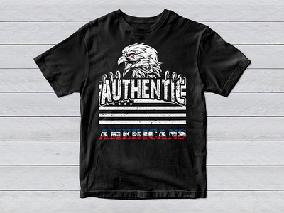Authentic American T-Shirt Design, Eagle holding the USA Flag.