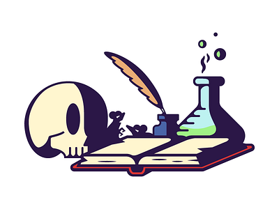 Sorcerer's Desk halloween illustration ink magic mice mouse potion skull sorcerer sorcery spooky