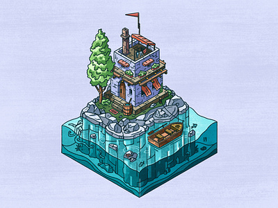 🏝 Islet boat house illustration island isometric isometry procreate senko