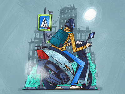 🛵 On a moped biker city illustration moped moto senko street teenager