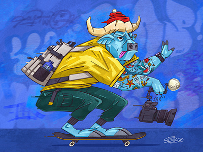 🐮 Bull skateboard animal bull graffiti illustration senko speed street zoo