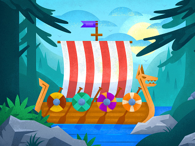 Drakkar design art drakkar fjord illustration landscape nordic senko vikings