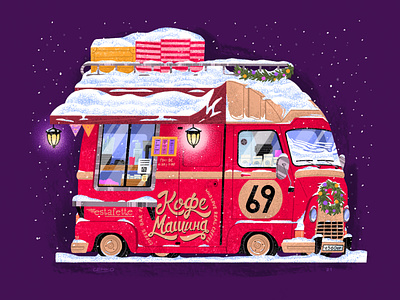 Сoffee truck №4 car christmas coffee illustration red senko truck winter