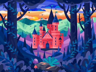 Forest Castle adventure castle forest game illustration senko sunset vector