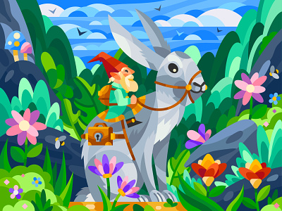 Elder Travel dwarf fairy flowers illustration rabbit rider senko stones