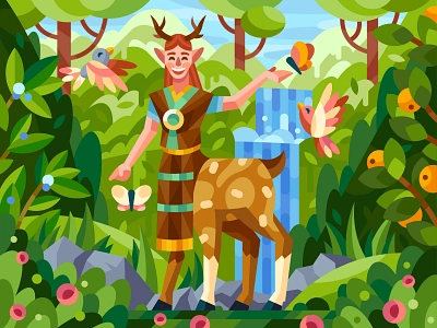 Cute Centaur centaur character fantasy illustration nature senko vector waterfall